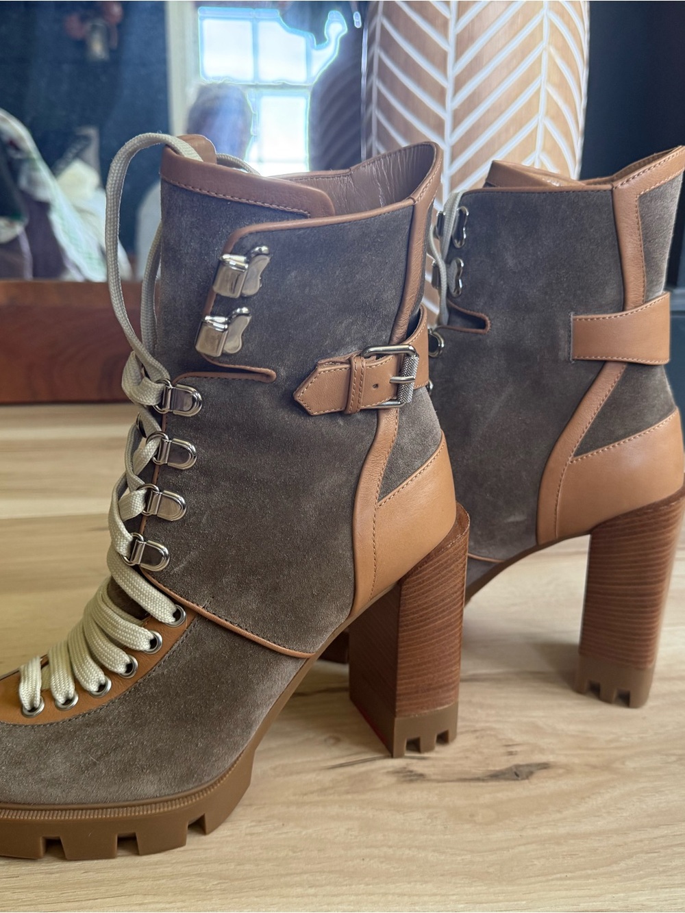 Louis Vuitton Women's Two-Tone Brown Suede Lace-Up Booties